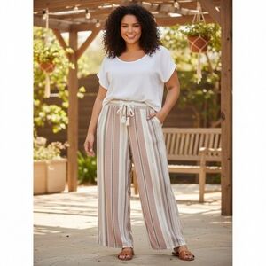 Zac & Rachel Plus Striped Wide Leg Pull On Pants